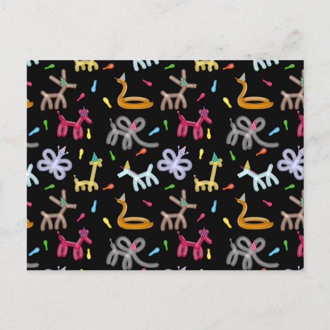 Cartão Postal Tema de Festa Infantil de Animais de Balão (Frente)