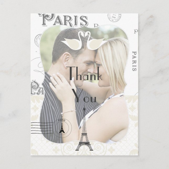 Cartão Postal Tema do Casamento de Paris Obrigado (Frente)