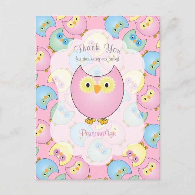 Cartão Postal Tema Rosa Pastel para Chá de Bebê de Menina com Co (Frente)