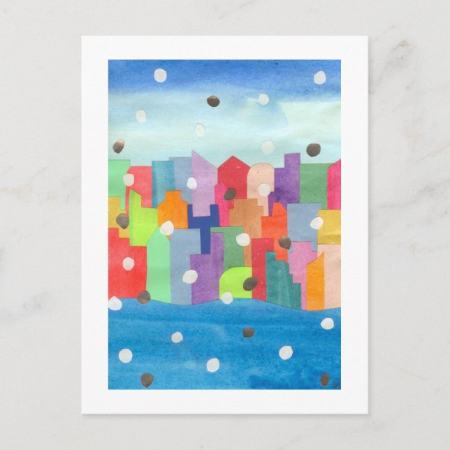 Cartão Postal Tempestade da neve da cidade (Frente)