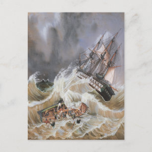Cartão Postal Tempestade no navio Clipper no mar dos anos 1870