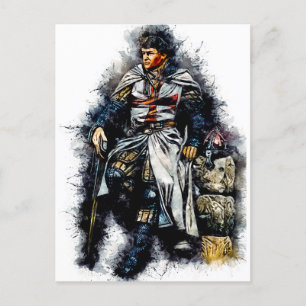 Cartão Postal Templar Knight / O Cruzador / Arte de Aquarela