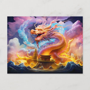 Cartão Postal Temple Grace – Dragão Chinês com Pinceladas a Ar C
