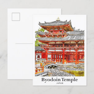 Cartão Postal Templo Byodoin Viagem Japão Aquarela Desenhado à M