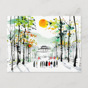 Cartão Postal Templo Chinês entre Árvores ao Sol