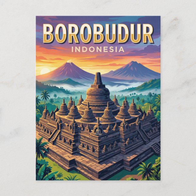 Cartão Postal Templo de Borobudur Indonésia (Frente)