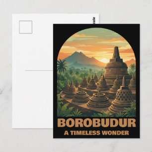 Cartão Postal Templo de Borobudur Vintage Indonésia Nascer do So