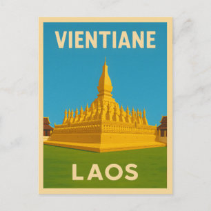 Cartão Postal Templo de Ouro de Vientiane Laos, Viagens vintage 