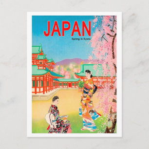 Cartão Postal Templo do Japão em primavera, garotas geisha cami