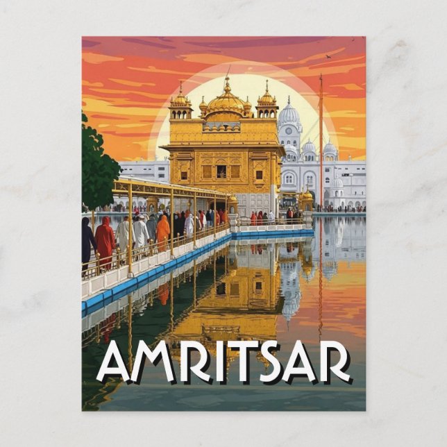Cartão Postal Templo Dourado de Amritsar Índia (Frente)