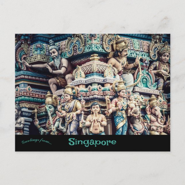 Cartão Postal Templo Hindu na Pequena Índia em Singapura (Frente)