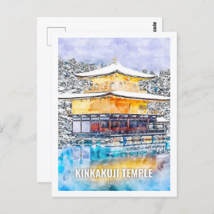 Cartão Postal Templo Kinkakuji Japão Viagem Watercolor Sketch