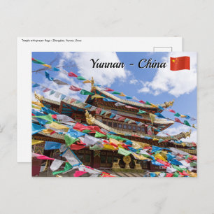 Cartão Postal Templo Tibetano com bandeiras de oração - Yunnan, 