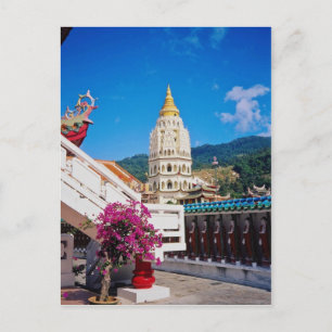 Cartão Postal Templo Vermelho Kek Lok Si, Penang, Malásia flores