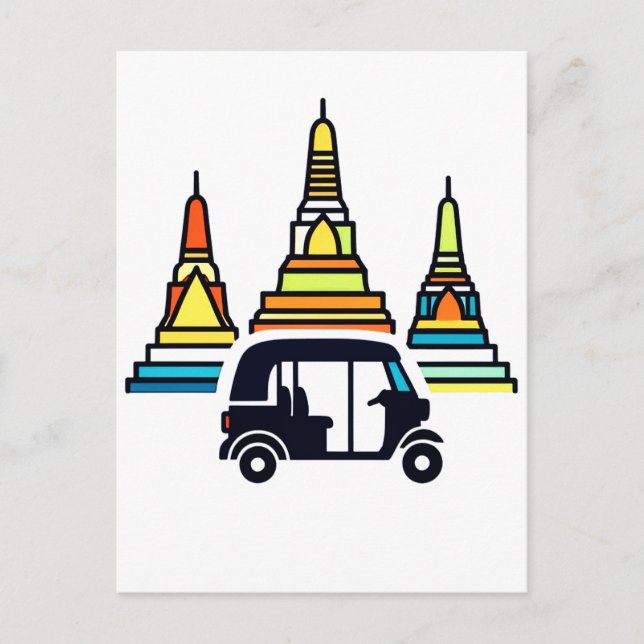 Cartão Postal Templos Tailandeses E Tuk Tuks (Frente)