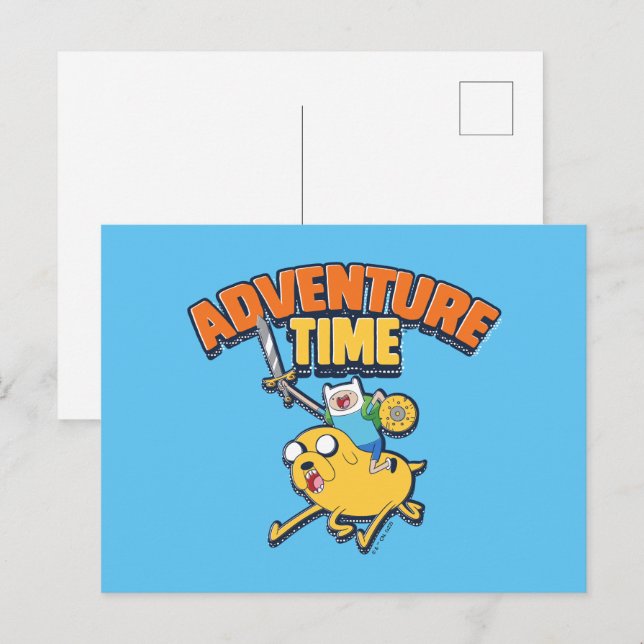 Cartão Postal Tempo de Aventura | Finn Riding Jake (Frente/Verso)