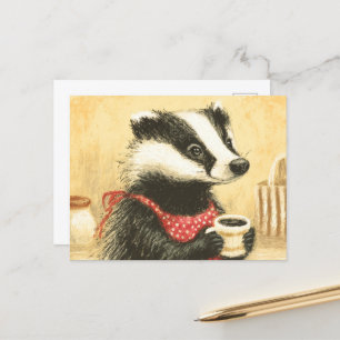 Cartão Postal Tempo De Café Bonito Com A Adorável Menina Badger