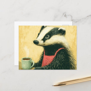 Cartão Postal Tempo De Café Com A Adorável Miss Badger