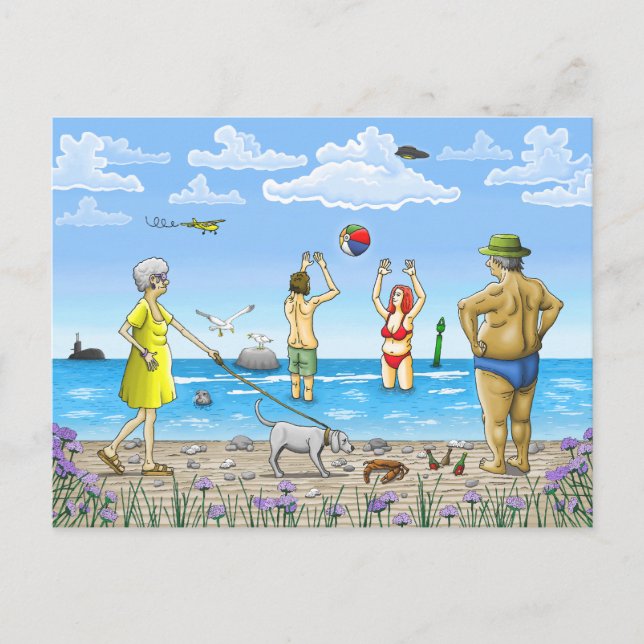 Cartão Postal Tempo de verão na praia  (Frente)