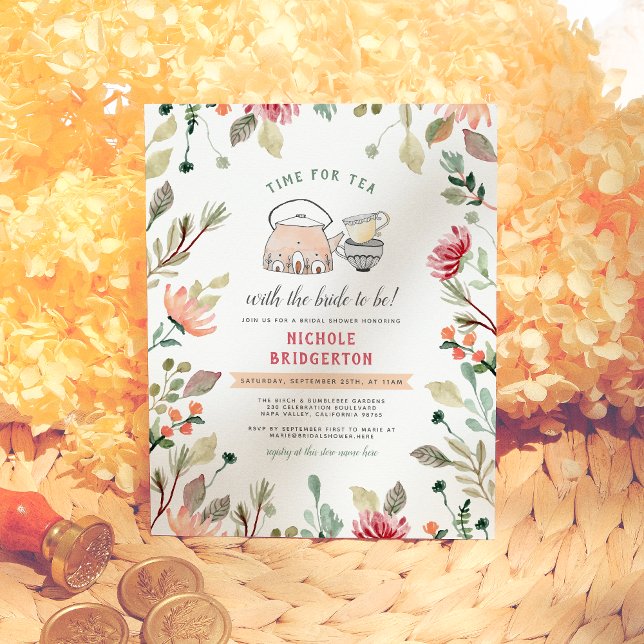 Cartão Postal Tempo Floral De Aquarela Para O Chá de panela De C (Criador carregado)