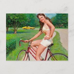 Cartão Postal Tempo para uma corrida - Rapariga retrô-pin-up