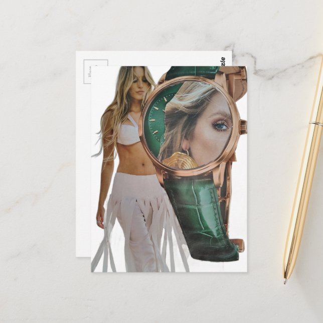 Cartão Postal Tempo Surreal para Colagem de Dama da Moda (Frente/Verso In Situ)