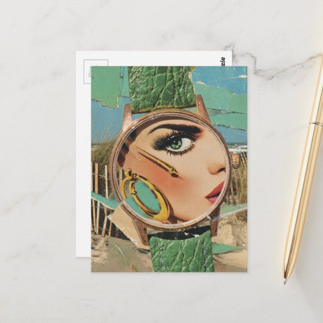 Cartão Postal Tempo Surreal para Colagem de Dama da Moda (Frente/Verso In Situ)