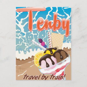 Cartão Postal Tenby Pembrokeshire sorvete desenho animado viagem