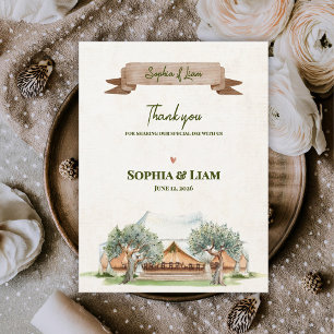 Cartão Postal Tenda Boho Outdoor  Agradecimento de Casamento de 