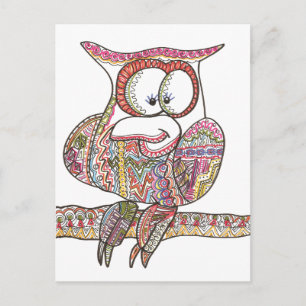 Cartão Postal Tendy Owl - Desenho de Tinta Abstrato