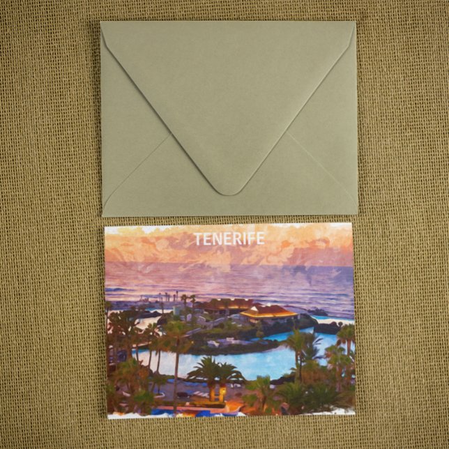 Cartão Postal Tenerife Canary Islands Watercolor Beach (tenerife canary islands postcard)
