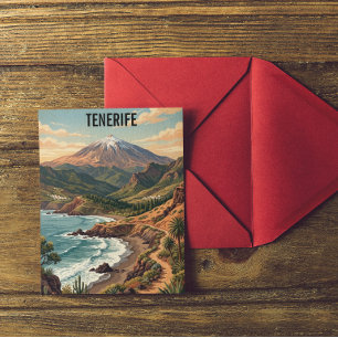 Cartão Postal Tenerife Retro Viagem Vintage Monte Teide & Praia