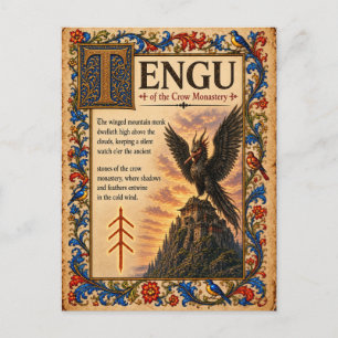 Cartão Postal Tengu, Arte de Bestiário Medieval
