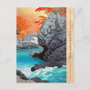 Cartão Postal Tengu Rock Hasui Kawase, rio shn hanga