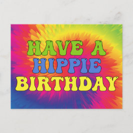 Cartão Postal Tenha um aniversário hippie Tie Dye Fofo Colorido 