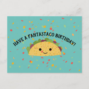 Cartão Postal Tenha um Fantastaco Birthday Cute Kawaii Taco