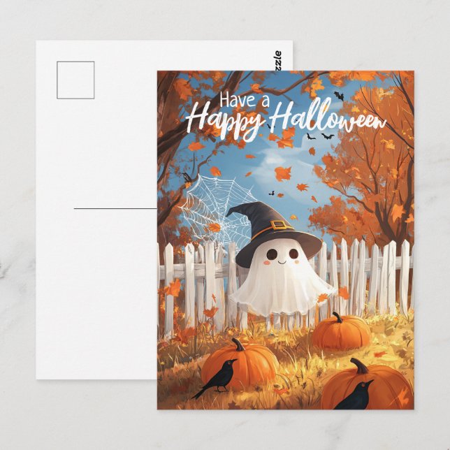 Cartão Postal Tenha um feliz fantasma bonito de Halloween (Frente/Verso)