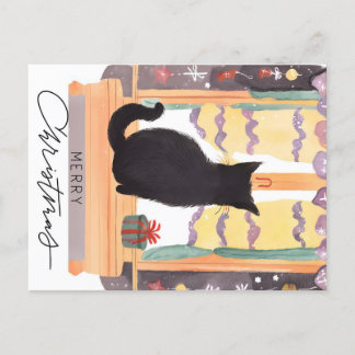 Cartão Postal Tenha um Natal de Gato Negro Feliz