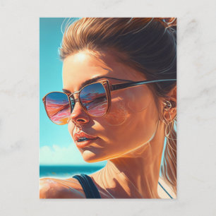 Cartão Postal Tenha um Ótimo Verão   Mulher Bonita na Praia