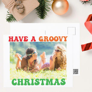 Cartão Postal Tenha uma foto de hippie de Natal em Groovy