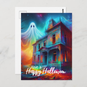 Cartão Postal Tenham uma Casa Feliz de Halloween Assombrada e Fa