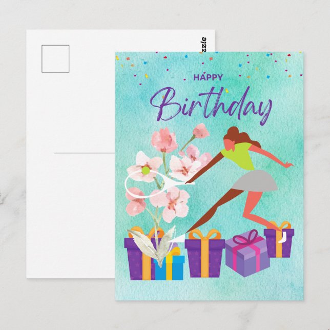 Cartão Postal Tênis Birthday com placa de água do Tênis Player (Frente/Verso)