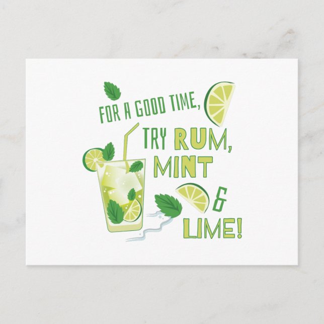 Cartão Postal Tente Rum, Mint & Limão (Frente)