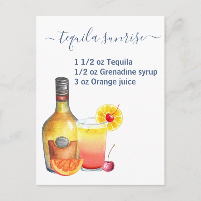 Cartão Postal Tequila Sunrise Ad Watercolor (Frente)
