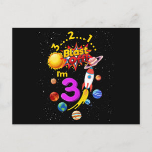 Cartão Postal Terceiro Aniversário Bloco de Foguete Astronauta 3