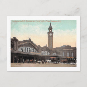 Cartão Postal Terminal de trem e ferry, Hoboken, NJ 1912 Vintage