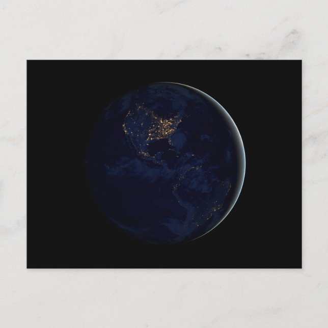 Cartão Postal Terra Cheia à Noite Com Luzes das Cidades das Amér (Frente)