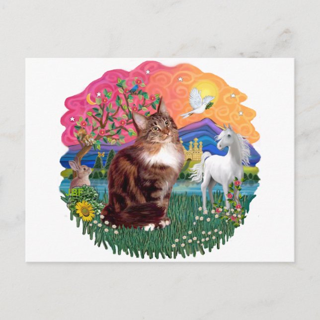 Cartão Postal Terra da Fantasia (ff) - gato Maine Coon (listrado (Frente)