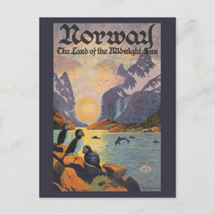 Cartão Postal Terra da Noruega do Poster vintage Sun Midnight
