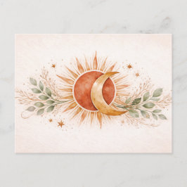 Cartão Postal Terracota Boho Celestial Sol Lua Botânica
